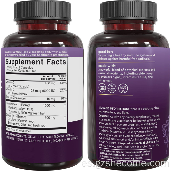 Zinc y vitamina C sambucus cápsulas de saúco de sambucus